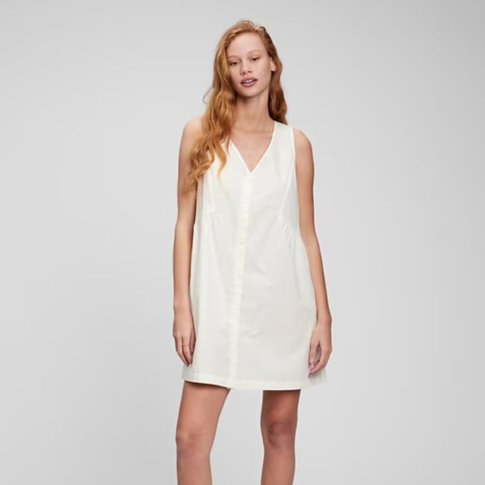 Gap White V-Neck Button-Front Dress, Medium
